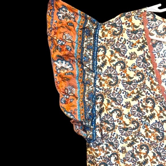 NWT-Bohemian Floral Maxi Dress with Orange and Blue Accents - Picture 6 of 13